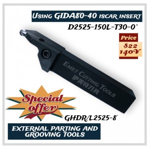 Herramientas de corte de EMET, herramientas de torneado externas, parentes externas y herramientas de ranurado, especialmente para el mecanizado de la rueda, utilizando el inserto ISCAR GIDA80-40, GHG/L2525-8, GHG/L2525-6