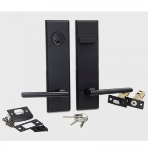 6201 Juego de palanca tubular de bloqueo de puerta de placa larga, juego de mango de aleación modernos de alta calidad para la puerta de entrada y puerta exterior