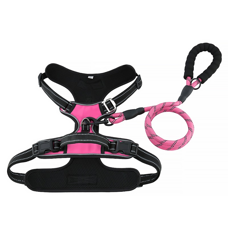 Chaleco de perro personalizado Reflective Nylon Hebilla grande Arnés de perro reversible con correa