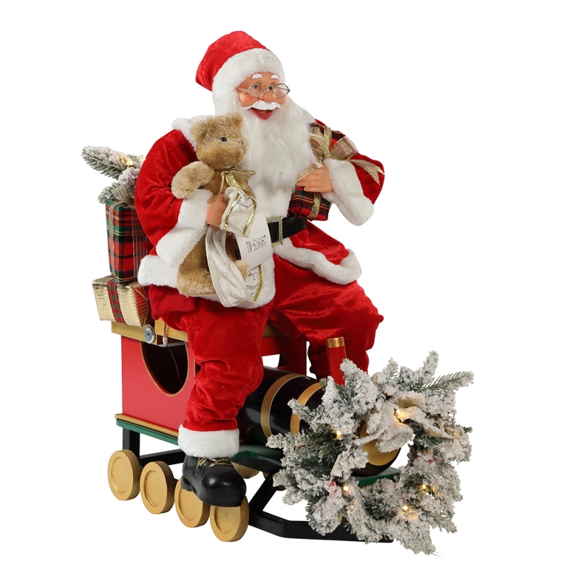 60/90cm Tren de Navidad Santa Claus con iluminación Ornamento Festival Festival Estatuilla Colección Tradicional Navidad