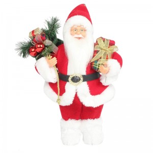 14 pulgadas de pie Navidad rojo Santa Claus Figurine con caja de regalo Aguja de pino Plástico Ornamento tradicional Decoración de vacaciones