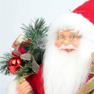 14 pulgadas de pie Navidad rojo Santa Claus Figurine con caja de regalo Aguja de pino Plástico Ornamento tradicional Decoración de vacaciones