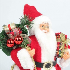 14 pulgadas de pie Navidad rojo Santa Claus Figurine con caja de regalo Aguja de pino Plástico Ornamento tradicional Decoración de vacaciones