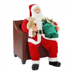 100 cm Navidad Sofá animado Santa Claus con iluminación Ornamento musical Decoración Figurine de fiesta tradicional Colección