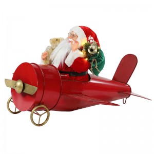 80 cm Navidad Musical Animado Santa Claus Sentado Avión Rojo Decoración Figurine Classic Holiday Ornament Regalos Colección