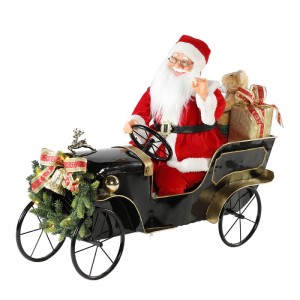80 cm Coche de Navidad animado Santa Claus con iluminación de adornos musicales Decoración de la decoración Estatuilla Colección tradicional Navidad