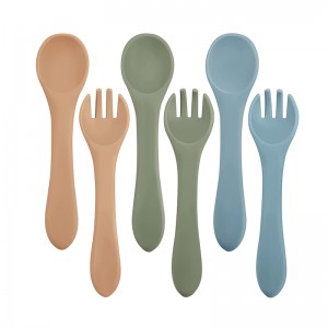 Cuchara y tenedor de silicona para la alimentación de Bady, cucharas de bebés de primera etapa.