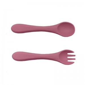 Cuchara y tenedor de silicona para la alimentación de Bady, cucharas de bebés de primera etapa.