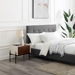 Mesa moderna de lanoche de cuero de madera de maderanatural de la mesita denoche con la pierna de acero inoxidable