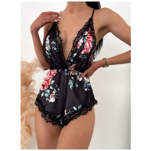 Sexy ahueca hacia fuera cuerpo floral alto corte v cuello lingerie teddy ultra fino transpirable mujeres erótico sexy lingeriehot sale Products