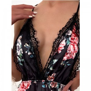 Sexy ahueca hacia fuera cuerpo floral alto corte v cuello lingerie teddy ultra fino transpirable mujeres erótico sexy lingeriehot sale Products