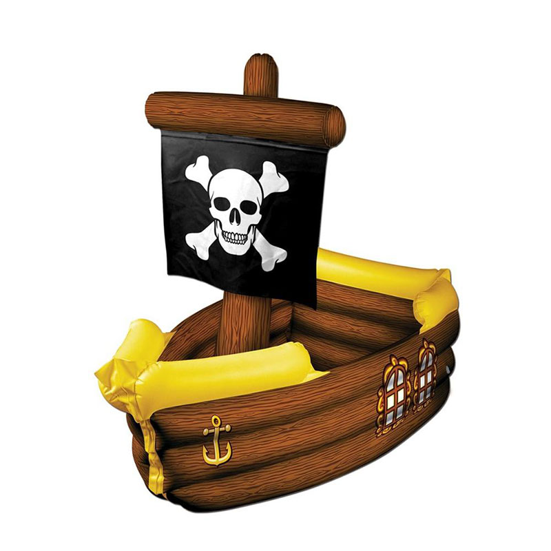 Nave inflable del pirata marrón y amarillo del PVC con la bandera del hueso, el juguete del enfriador de la bebida del partido decorativo