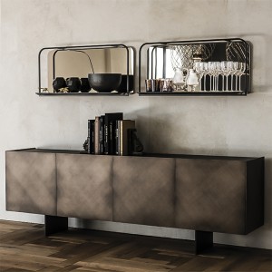 Diseñador italiano Retro Gold Metal Credenza Extra Long aparador Gabinete de lujo