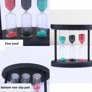 3 en 1 Temporizador de arena de vidrio de madera de reloj de arena para cocción de cocina Temporizador de reloj de arena giratoria de metal creativo europeo