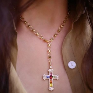 Joya Tuochen New Design18K/14K/10K GOLD CON CABEZA DE PIEDRA DE COLOR NATURO Cross Cross
