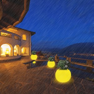 LED REDONDE FLEFOR Outdoor Garden Garden La luz de la césped de la fiesta de Navidad Lámpara de decoración del paisaje grande Lámpara de la maceta de planta recargable