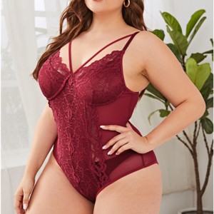 Arnés de moldura de vieiras de encaje floral Bodysuit de peluche para vestido denoche