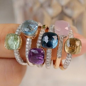 18k/14k/10k/9k dorado con anillo de piedra de colornatural