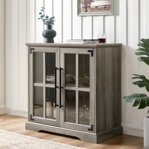 Gabinete de almacenamiento buffet de la sala de estar de comedor de cocina, 32 pulgadas, 2 puertas de doble estante, estilo contemporáneo