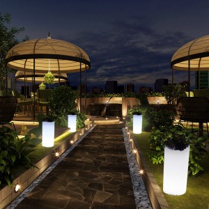 macetas de flores encendidas en jardín al aire libre, macetas de flores iluminadas de plástico LED de color RGB para bodas, fiesta de eventos, hotel, decoración de la ceremonia de apertura del centro comercial (IP68 impermeable) (IP68)