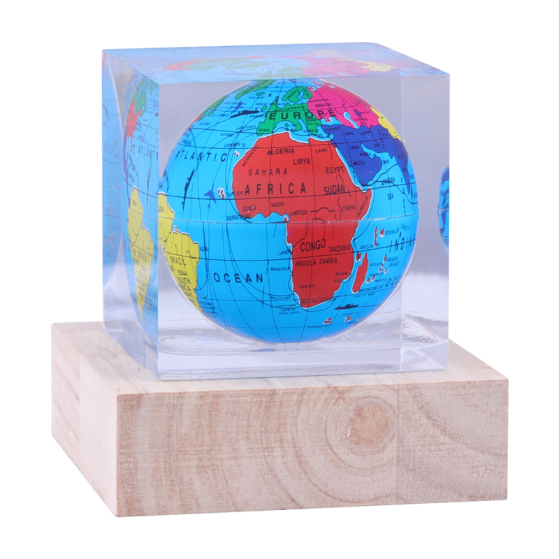 Decoración del hogar personalizado cuadrado Pololíndrico cilíndrico Cilíndrico Cristal Acrílico Mini Desk Globe Globe Ornament