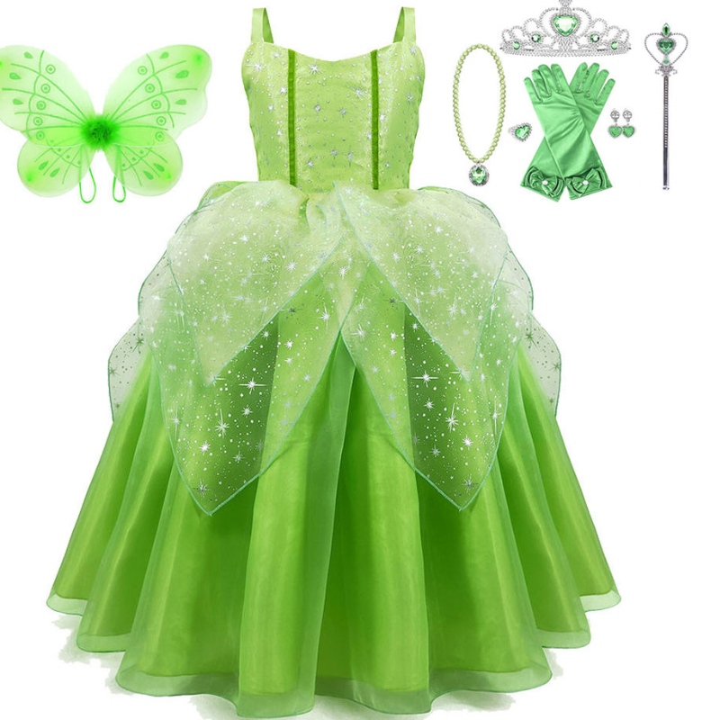 Girl Flower Fairy Tinker Bell Dress Up Kids Princess Girl Cosplay con alas de disfraz de Halloween Vestido