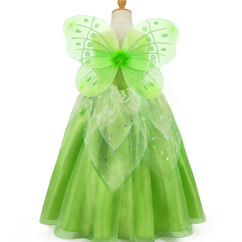 Girl Flower Fairy Tinker Bell Dress Up Kids Princess Girl Cosplay con alas de disfraz de Halloween Vestido