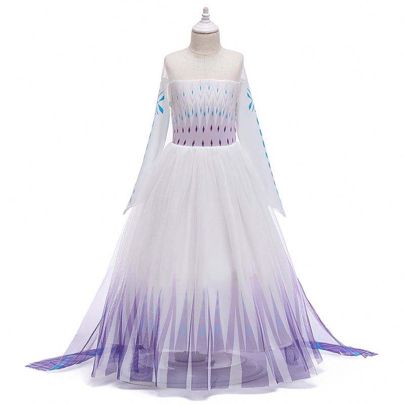 2020 Vestido al por mayor Ins Snow Queen Elsa Princesa Girl Anna Long White Dress BX1693