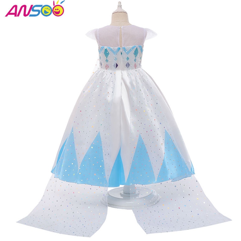 Ansoo Nuevo precio al por mayor Cartoon Elsa White Princess For Girls Dresses Halloween Disfraces paraniñas