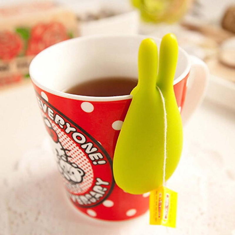 Soporte de bolsas de té de forma de conejo, clips de colador de té de taza de taza, clips de infusor de té de silicona