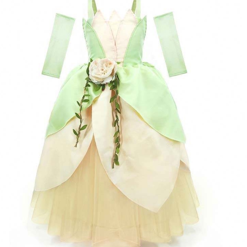 Fiesta de cumpleaños infantil Halloween Fancy Ball Vestido Vestido The Frog Girls Princess Tiana Costume HCTB-006