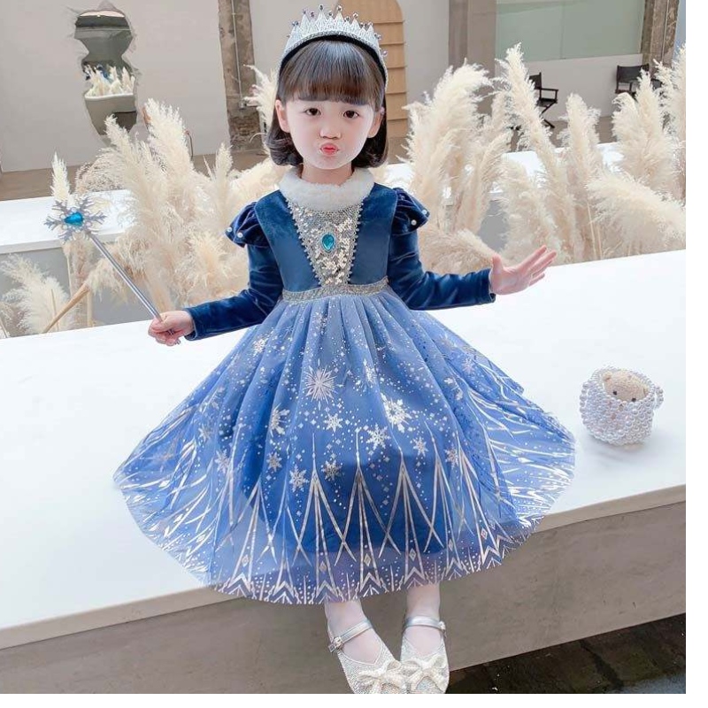 Ideas de regalos Long Trailing Lace Bling Sequined Splited Hem Ana Elsa Vestido HCGD-033