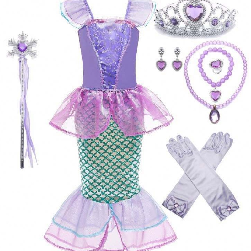 2021 Ropa paraniños Summerniñas Mermaid disfraz de princesa Vestidos de 3 a 10 años Vestidos impresos paraniños viejos DGHC-028