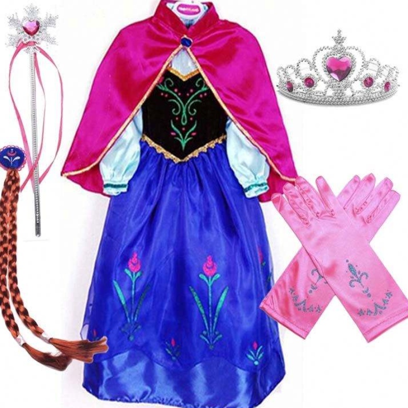 2022 Artículo más vendido Anna Snow Queen Impresión Princesa Princess Vestidos de princesa Elsa Cosplay HCGD-004