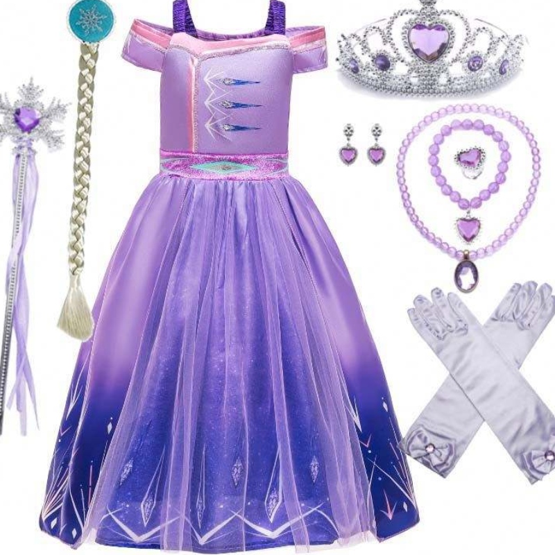 Princesa de princesa de princesa Sequin Mesh Party Elsa Vestido paraniños con accesorios HCGD-030