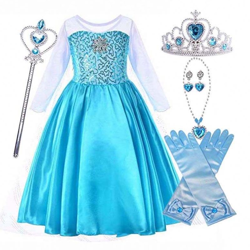 Snow Party Queen Halloween disfraz de manga larga queennieve reina lentejuelas elsa paraniñas con accesorios hcgd-006