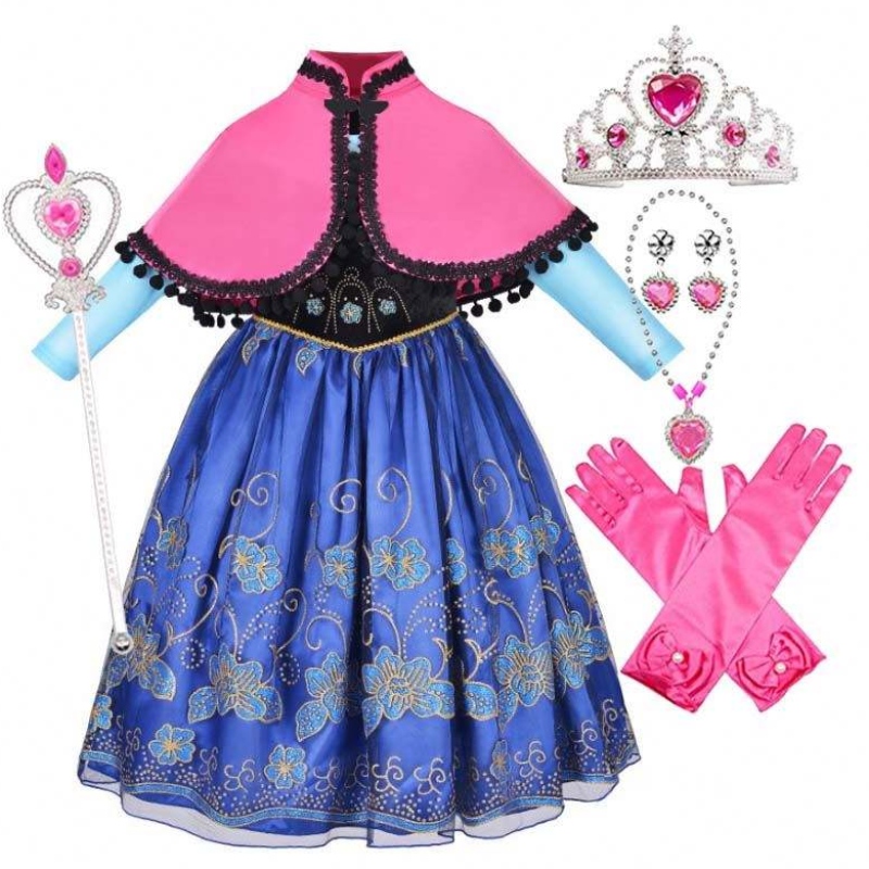 En Stock Child Cosplay Ropa Fantástica princesa Anna Disfraz con accesorios con Cloak HCGD-014