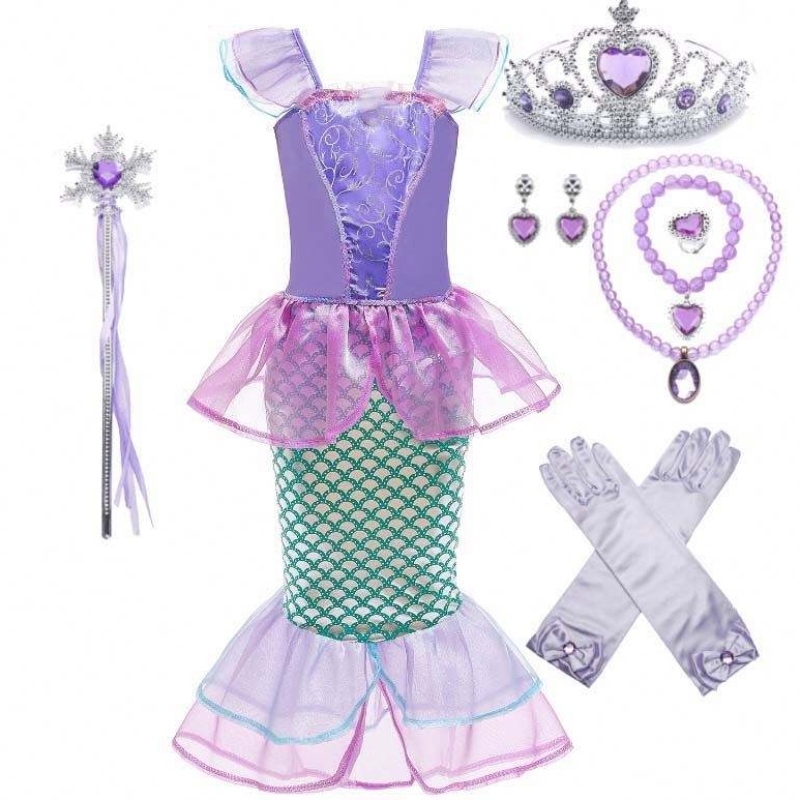 Dress Partyniñas pequeñas sirena princesa sirena disfracesniña con guantes corona varita 3-10 años dghc-028