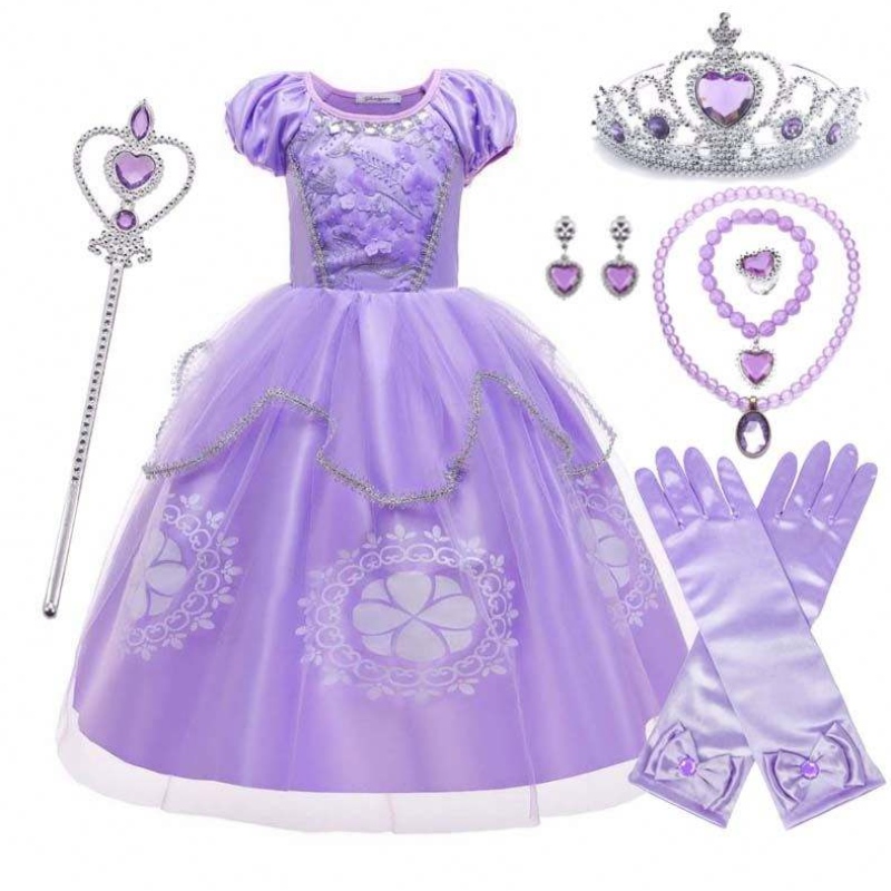 Fancy Party Purple Kids Puff manga princesa Sofía disfraz de Halloween con accesorios HCRS-005