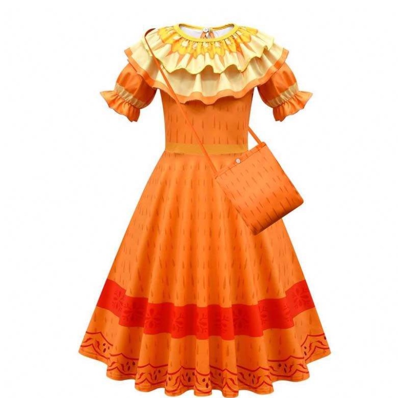 Nuevo producto 2022 Niñas Girls Mirabel Madrigal Cosplay Vestido Vestido Encanto Isabela con peluca de bolsa HCIS-006
