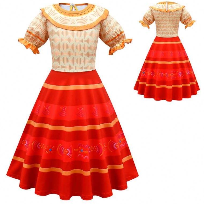 Carnaval Halloween Princesa Party Flower Ruffles Long Dress Mirabel Encanto Costume 90-170cm HCIS-006