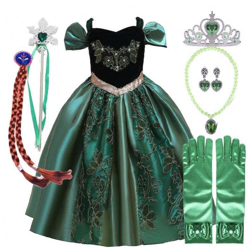 022 Vestido más vendido Niñas Niñas Pequeñas Princesa Halloween Anna Elsa Disfraz con Cape HCGD-032