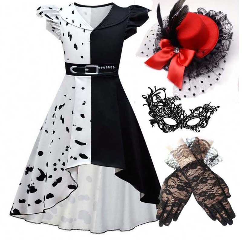 Halloween Cosplay Disfraz de chicas Black White Juego de rol de Cruella Conjunto completo DGHC-141