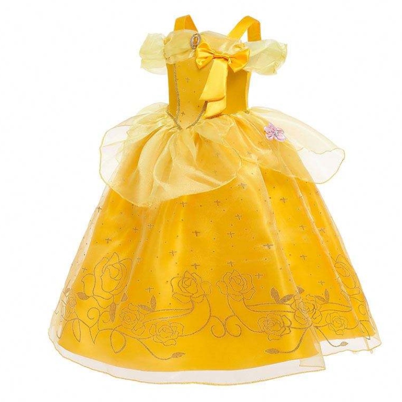 Halloween Christmas Outfits Little Girl Yellow Capeer Classic Children Belle Princess Vestidos con accesorios HCBL-005