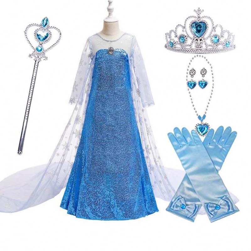 Disfraz deniños Vestido azulnevada reina de la capa princesa Elsa Vestido HCGD-047