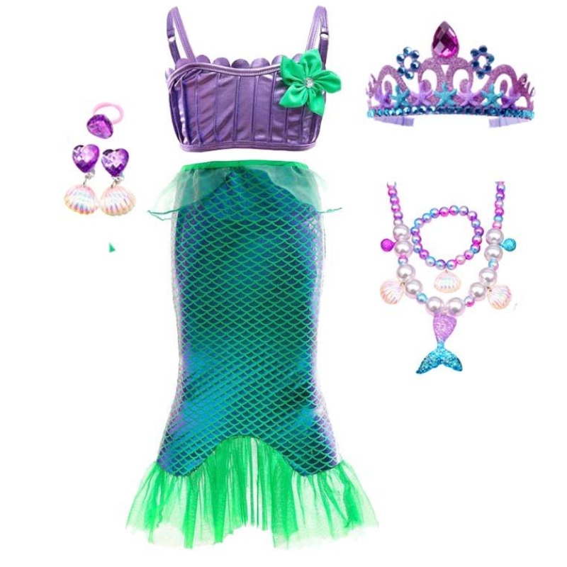 2022 Precio al por mayor Dress Princess Up Niñas Little Mermaid Vestido de cola larga HCMM-007