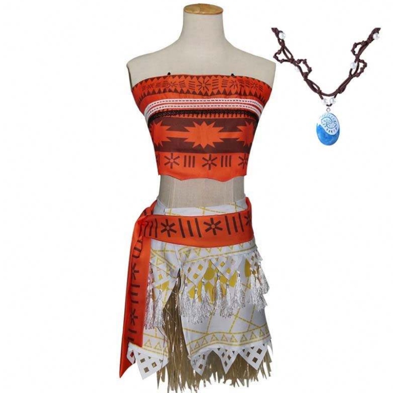 Fiesta de Halloween Kids adultos Cosplay Vaiana Princess Moana Vestido de vestuario para adultos con collar HCMO-005