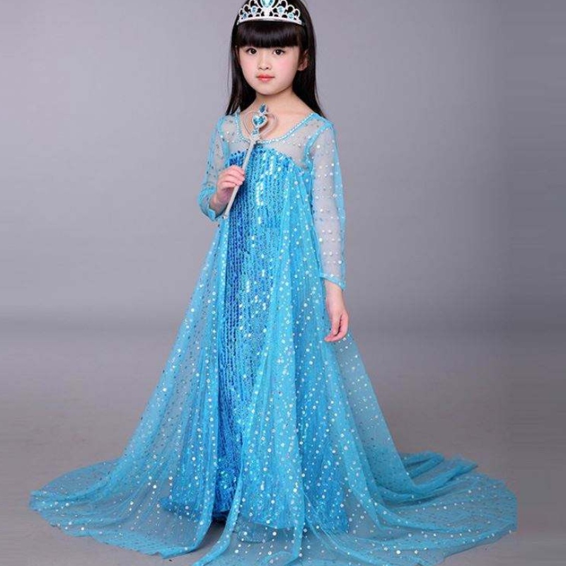 Baige Blue Elsa Lecteding Girl Kids Halloween Cosplay Disfraz de Elsa Ana Princess Vestido