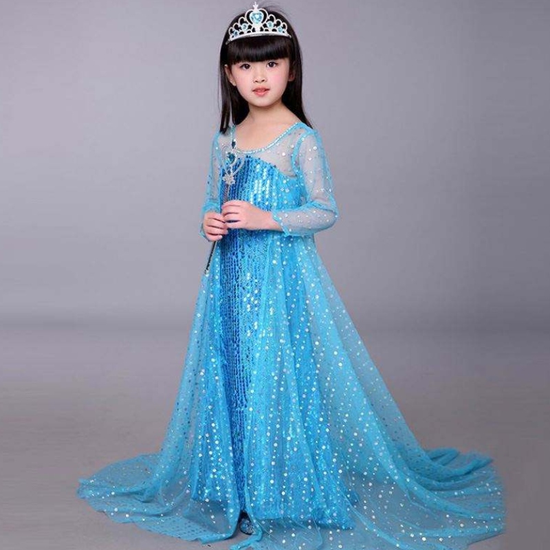 Baige Blue Elsa Lecteding Girl Kids Halloween Cosplay Disfraz de Elsa Ana Princess Vestido