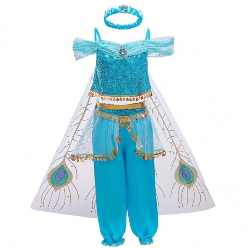 Baige Halloween Princesa Jasmine Pantalones largos con Cloak Kids Princess Fancy Disfraz BX1638